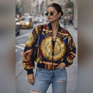 Vintage Satin Statement Bomber Jacket